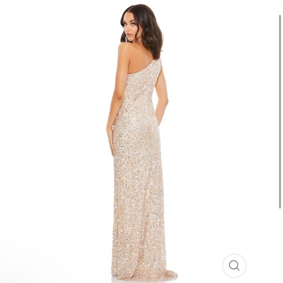 Mac Duggal 10726 Gold Silver One Shoulder Floor Length Evening Gown 4 Formal - Picture 4 of 8